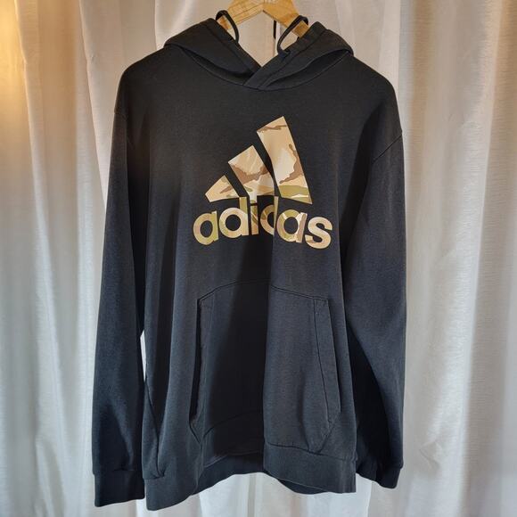 Adidas XL Black Hoodie Camo Logo Bleach Stained Distressed Streetwear - Picture 1 of 8
